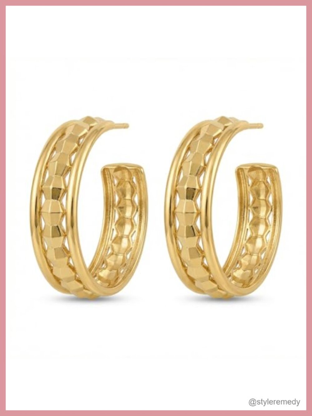 14K Gold Plated 20mm Architectural Hoop Earrings